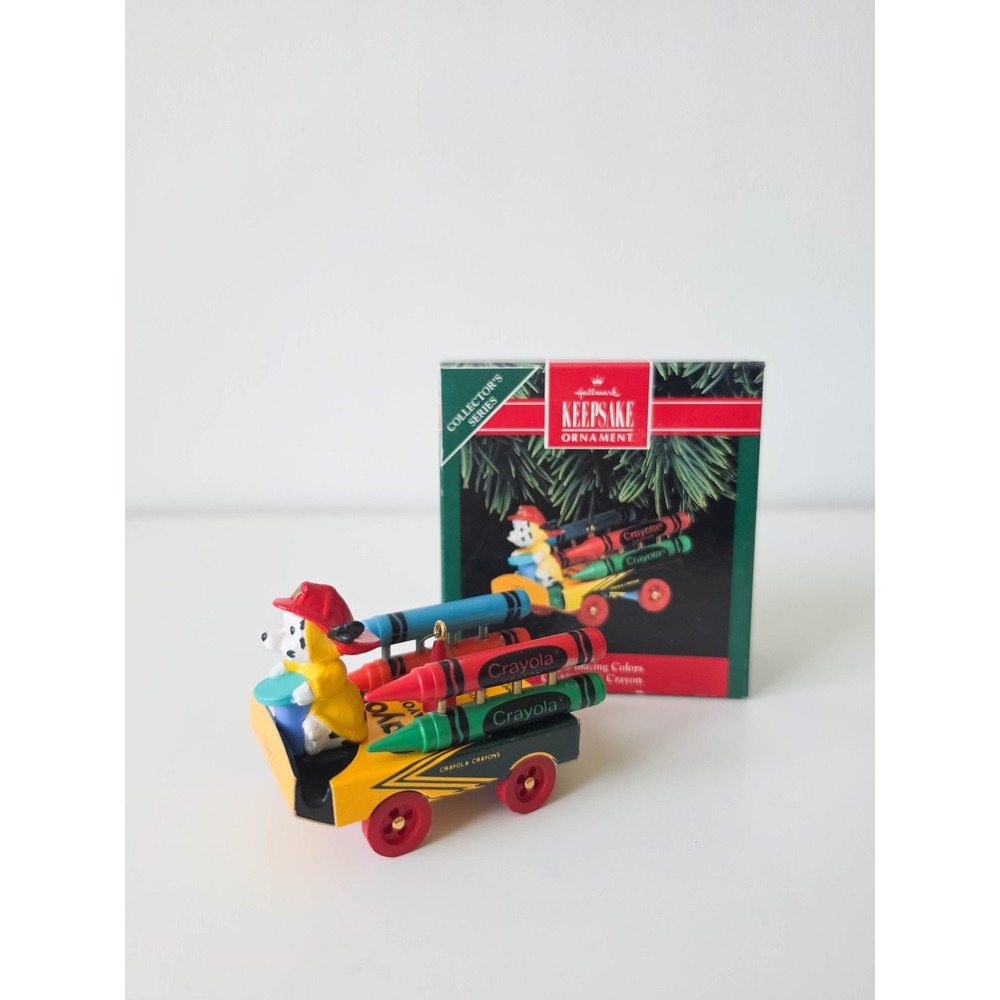 Vintage 1992 Hallmark Keepsake Crayola Crayon Fire Truck Dalmatian Ornament